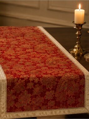 Luxury Reversible Red Gold Table Runner — Gold Satin Back | Old Money European